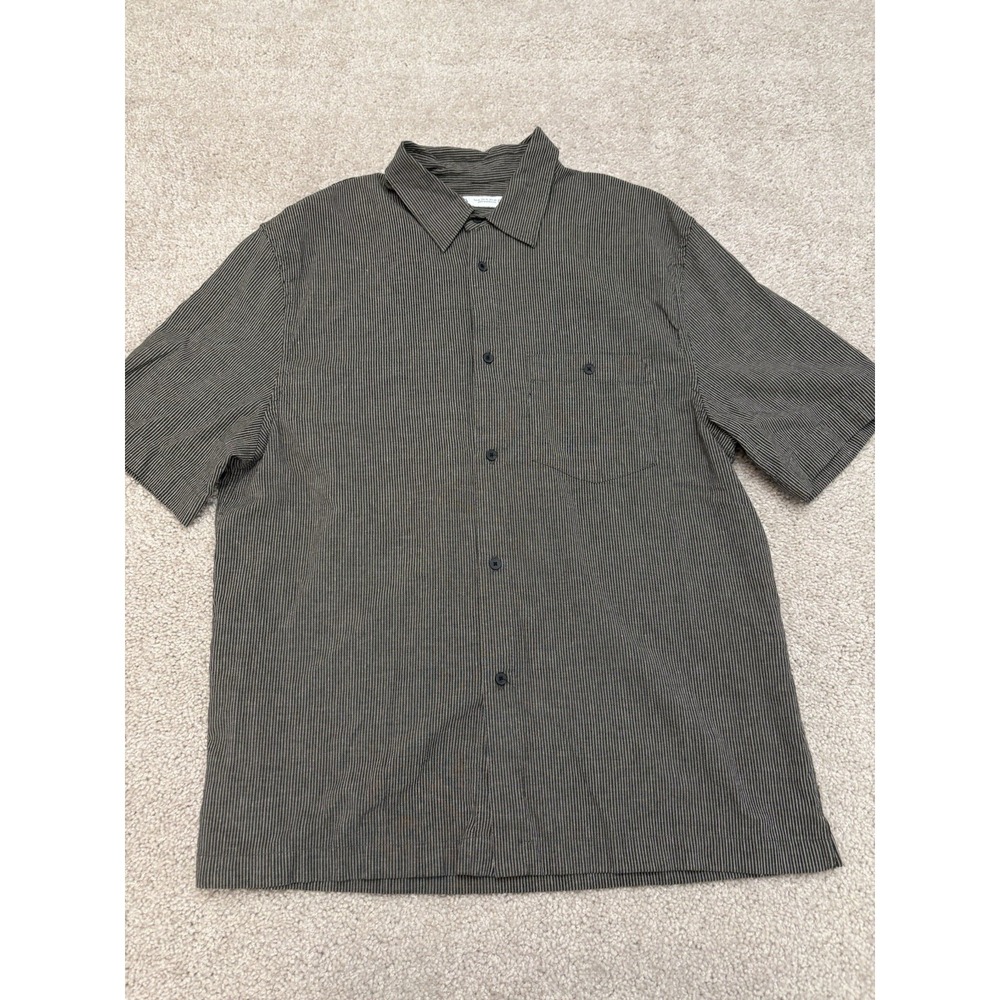 Men's Zara Short Sleeve Striped Gray Button Down Linen Blend Shirt Size XL
